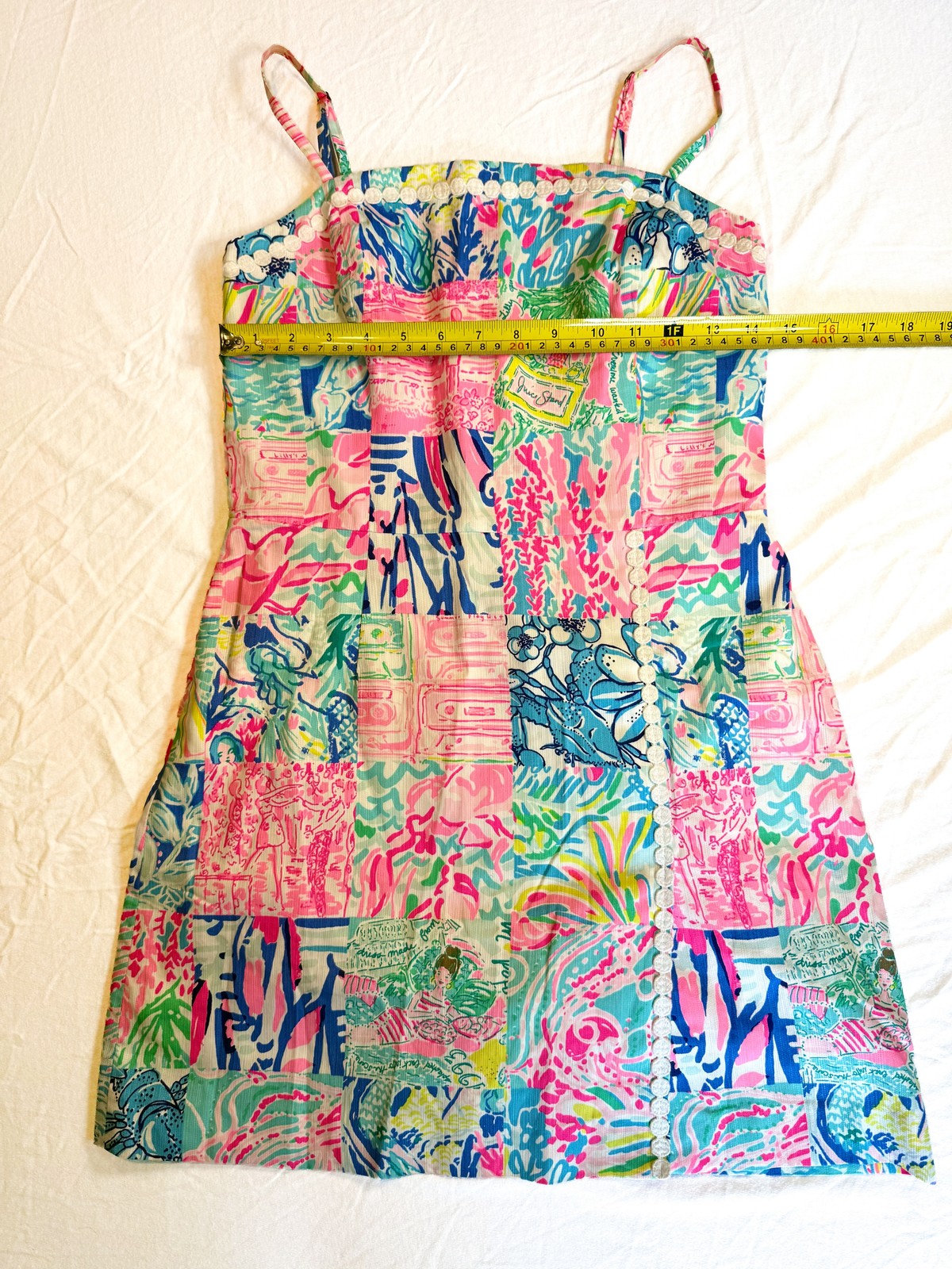 Lilly Pulitzer Womens Patchwork Print Mini Dress Size 2 Pink Blue Tropical Dress