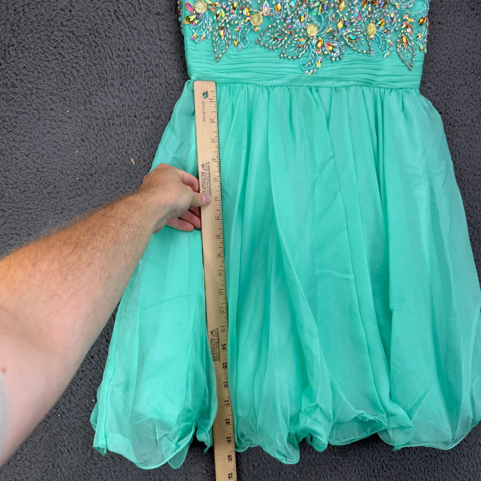 Dancing Queen 8806 Mint Green Beaded Rhinestone Fit & Flare Mini Dress Womens S