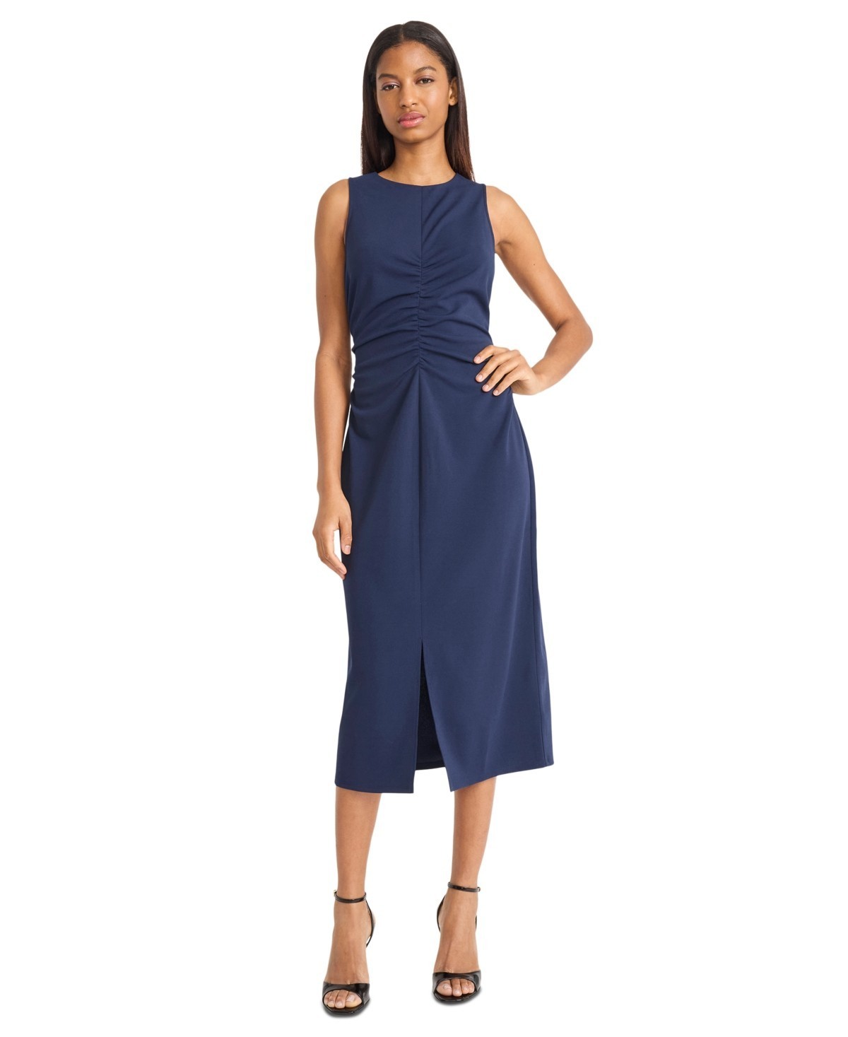 Donna Morgan Sleeveless Midi Crepe Dress Women’s 18 Navy Blazer Back Zip Closure