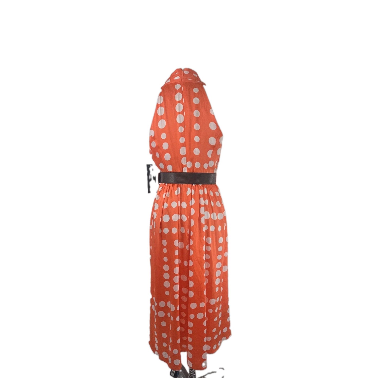 Donna Karen New York Orange Dot Print V-neck Halter Style MIDI Dress Size 4 NWT