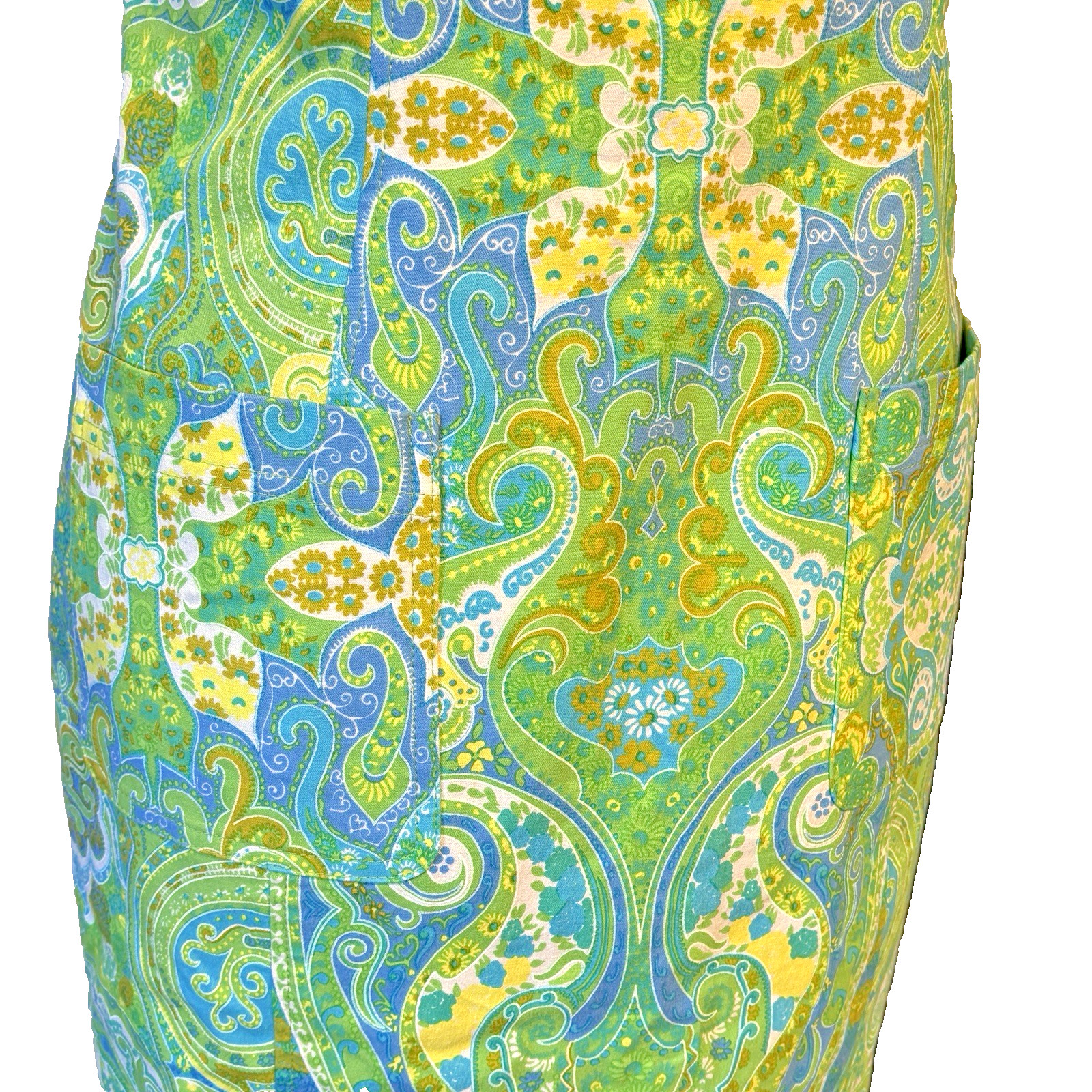 Escada Women’s EU40/US8 Dress Back Ribbon Detail Blue Green Sleeveless Cotton
