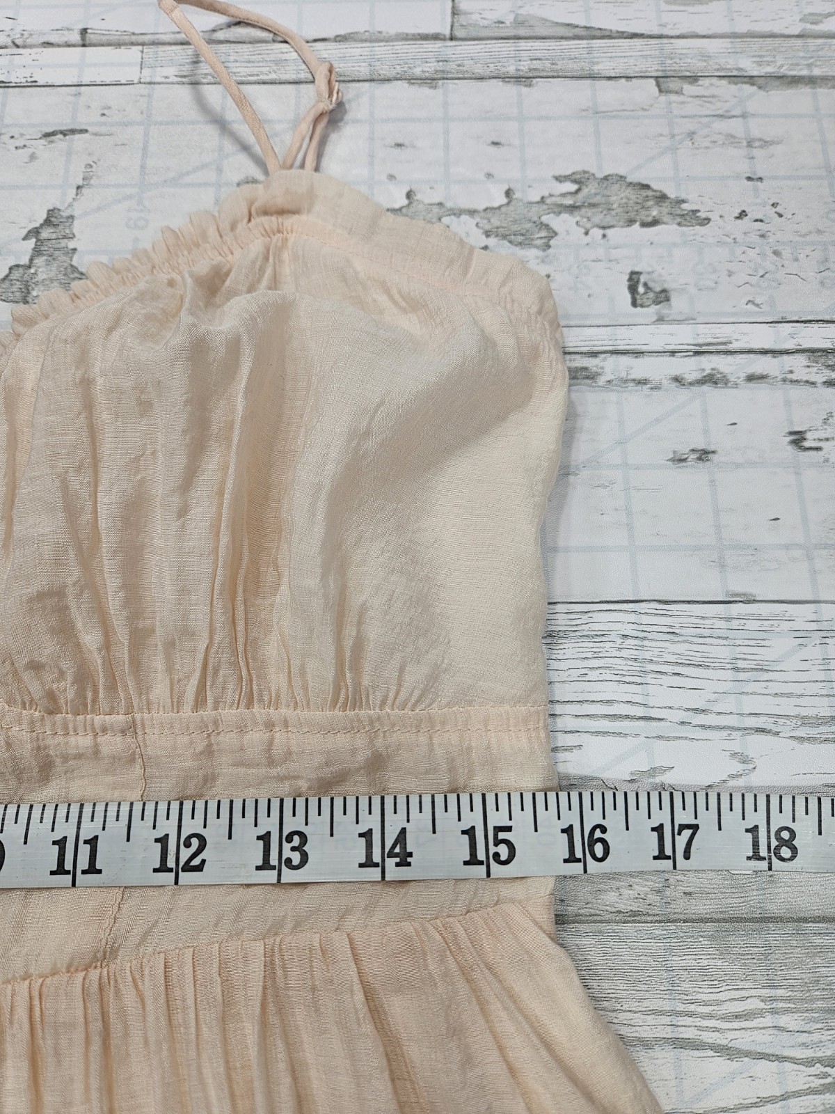 H & M Womens 12 Sleeveless Ruffle Midi Dress Gathered Waist Cream Peach