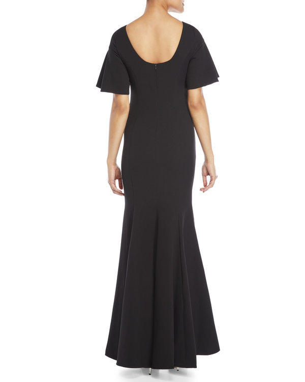 JAY GODFREY Black Cutout Flutter RuffleSleeve Stretch Mermaid Maxi Gown Dress 8