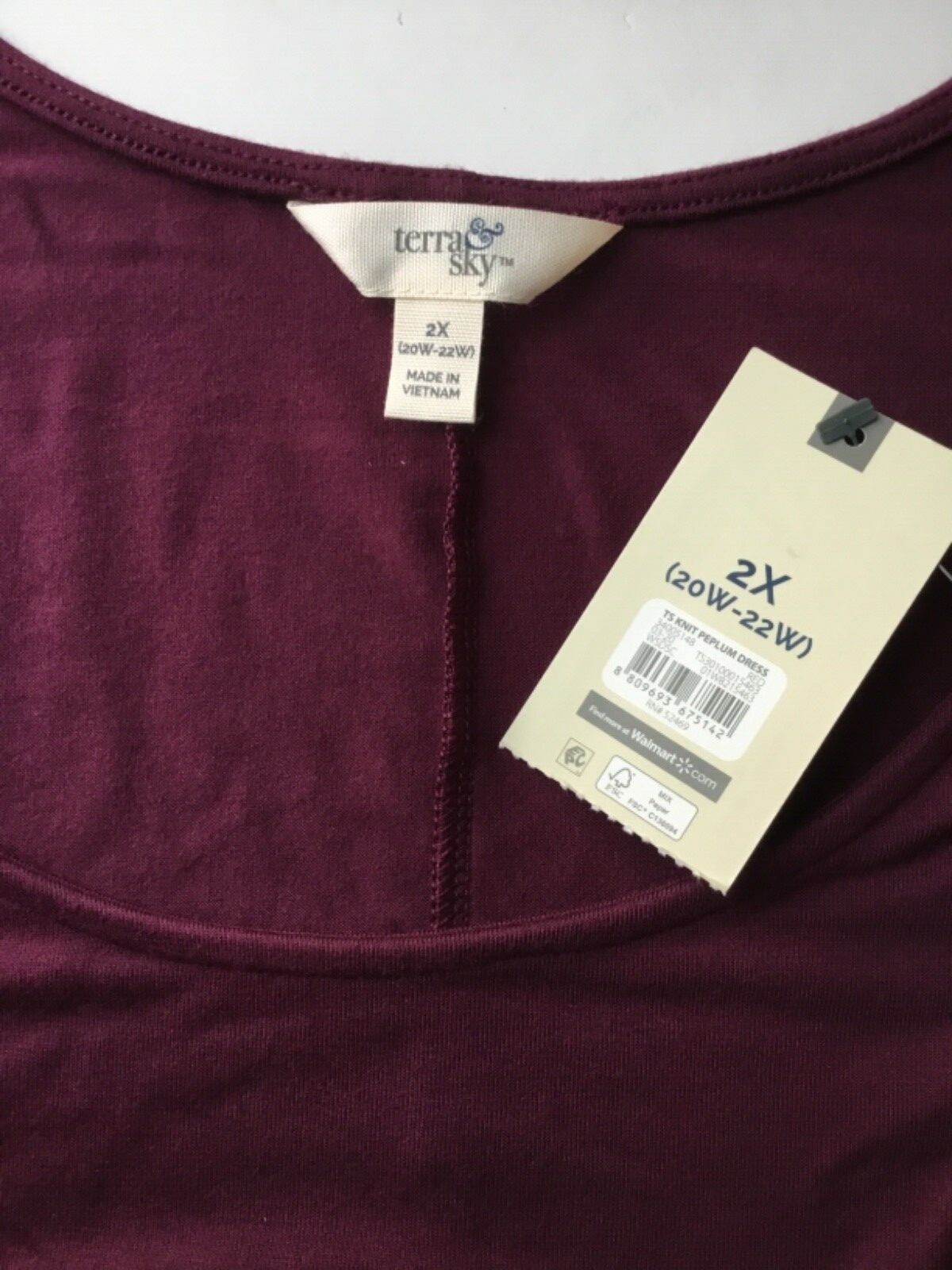 NEW Terra Sky Womens Burgundy Long Sleeve Peplum Dress 1X 2X 3X 5X Stretch Knit