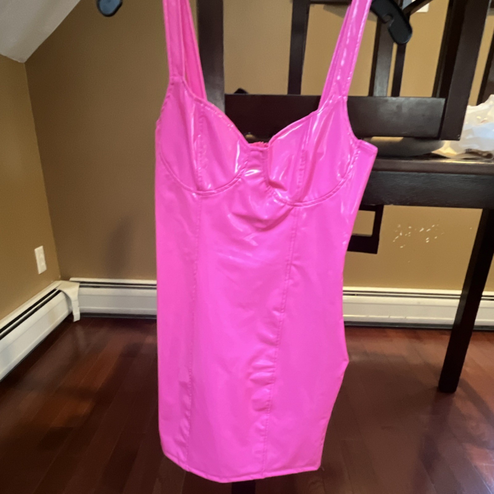 SHEIN Pink Latex Bodycon Mini Dress Sleeveless Sweetheart Neck XS