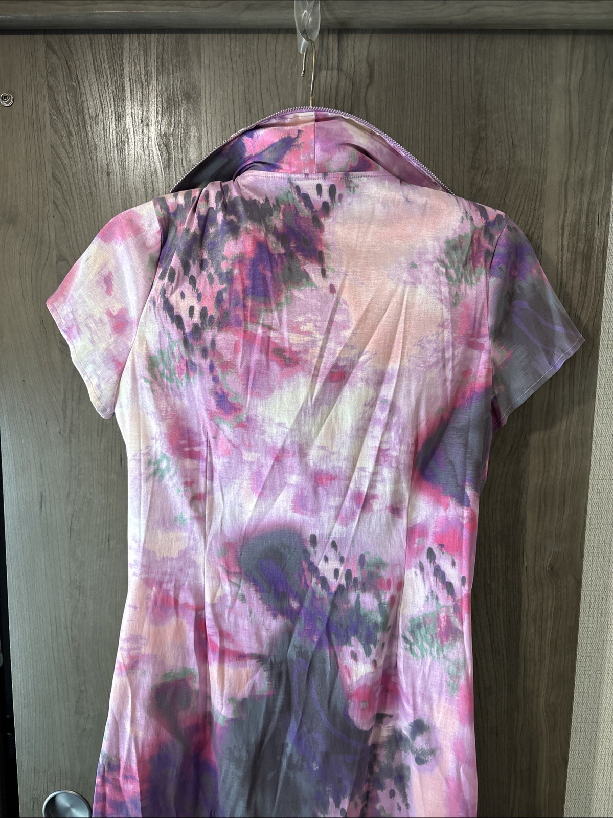 Samuel Dong ZIPPER Ruffle Dress Size Small Pink Floral Watercolor