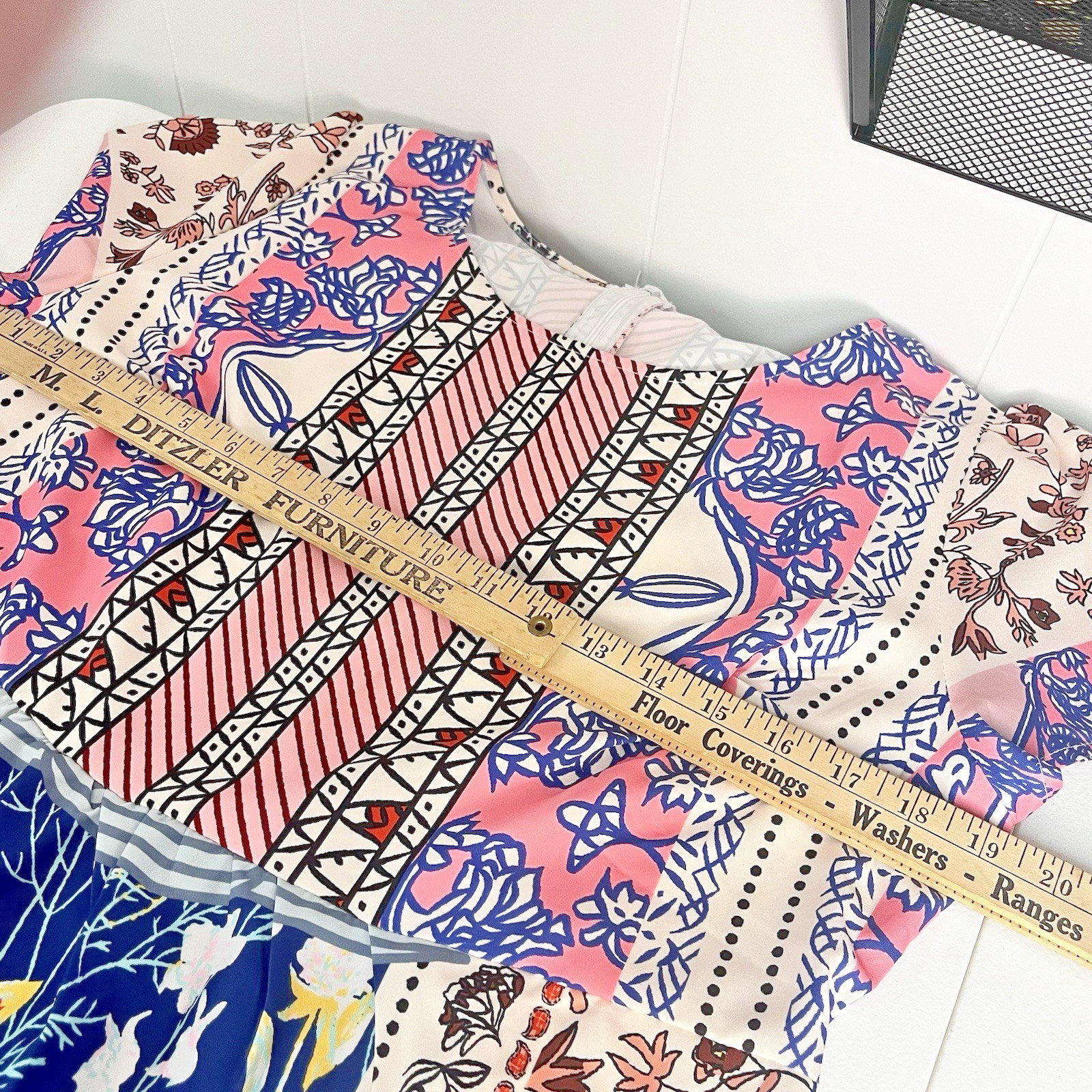 Pretty, Casual Boho Midi XL Zip Dress Patchwork Floral Cotton Blend Short Sleeve