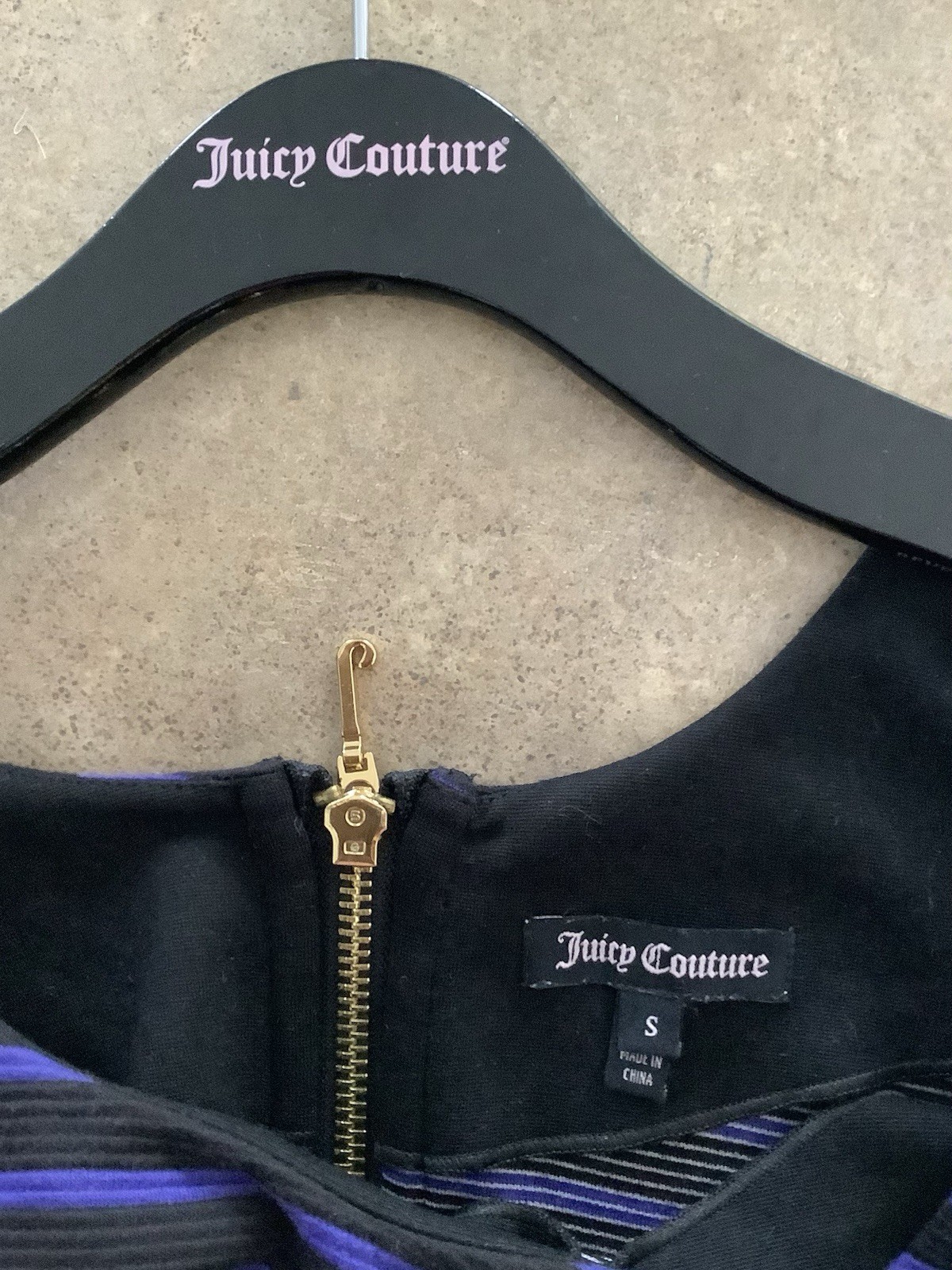 JUICY COUTURE FITTED STRIPE PONTE DRESS Expose Zipper Bodycon Mini AVERY BLACK S