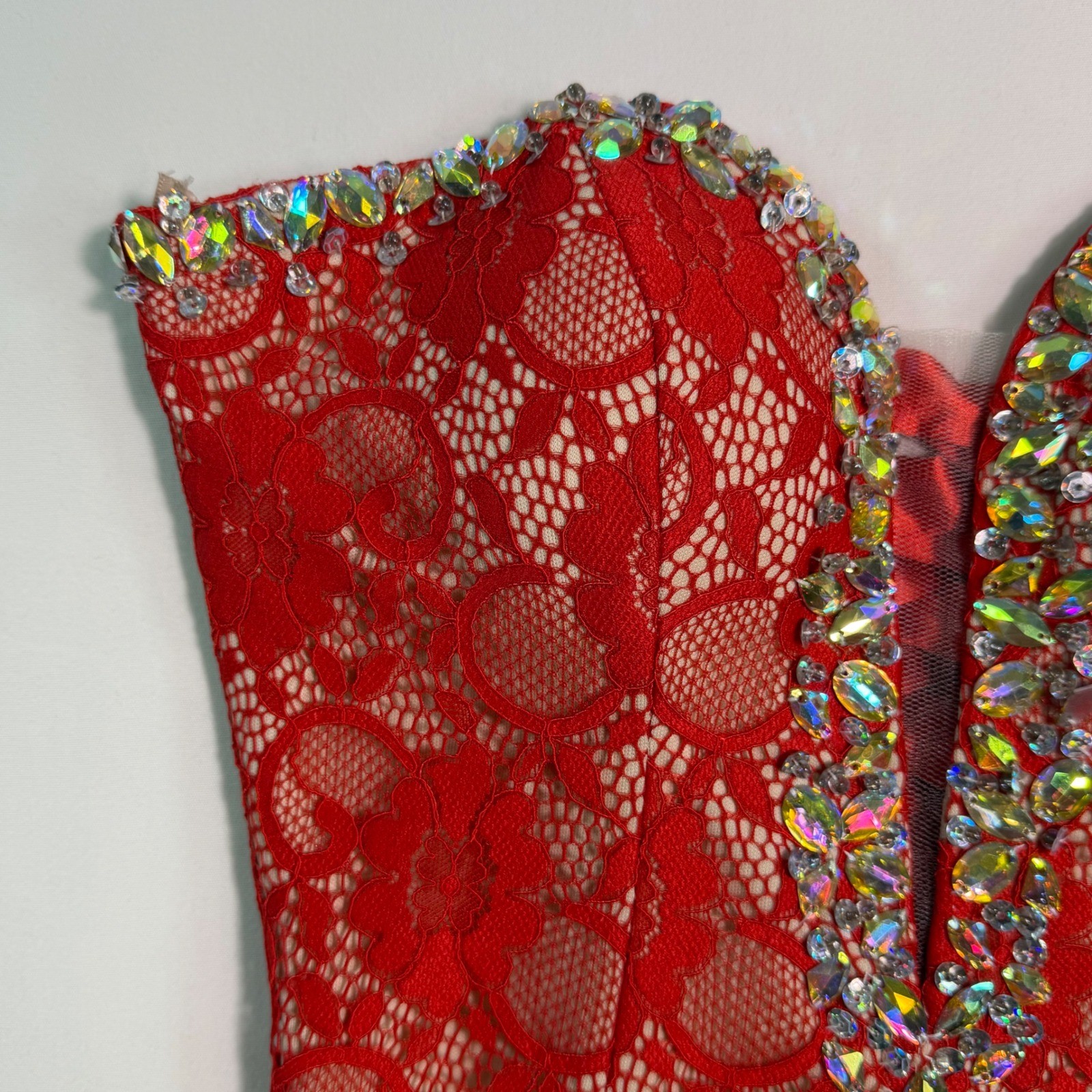 Dancing Queen Red Lace Embellished Sweetheart Corset Back Prom Gown Dress Small