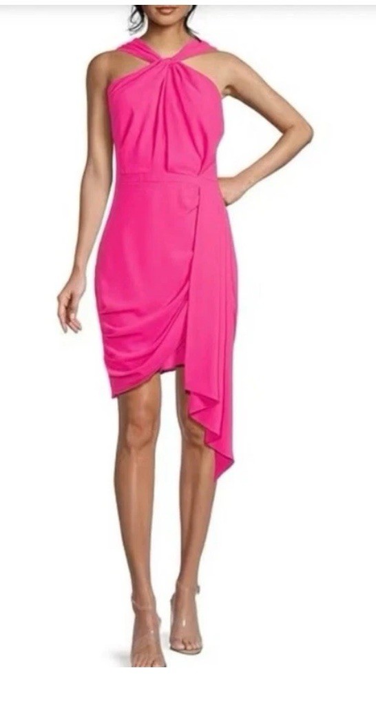 Badgley Mischka Women’s Dress Hot Pink Poppy T Twist Front Size 10 Large Tag New