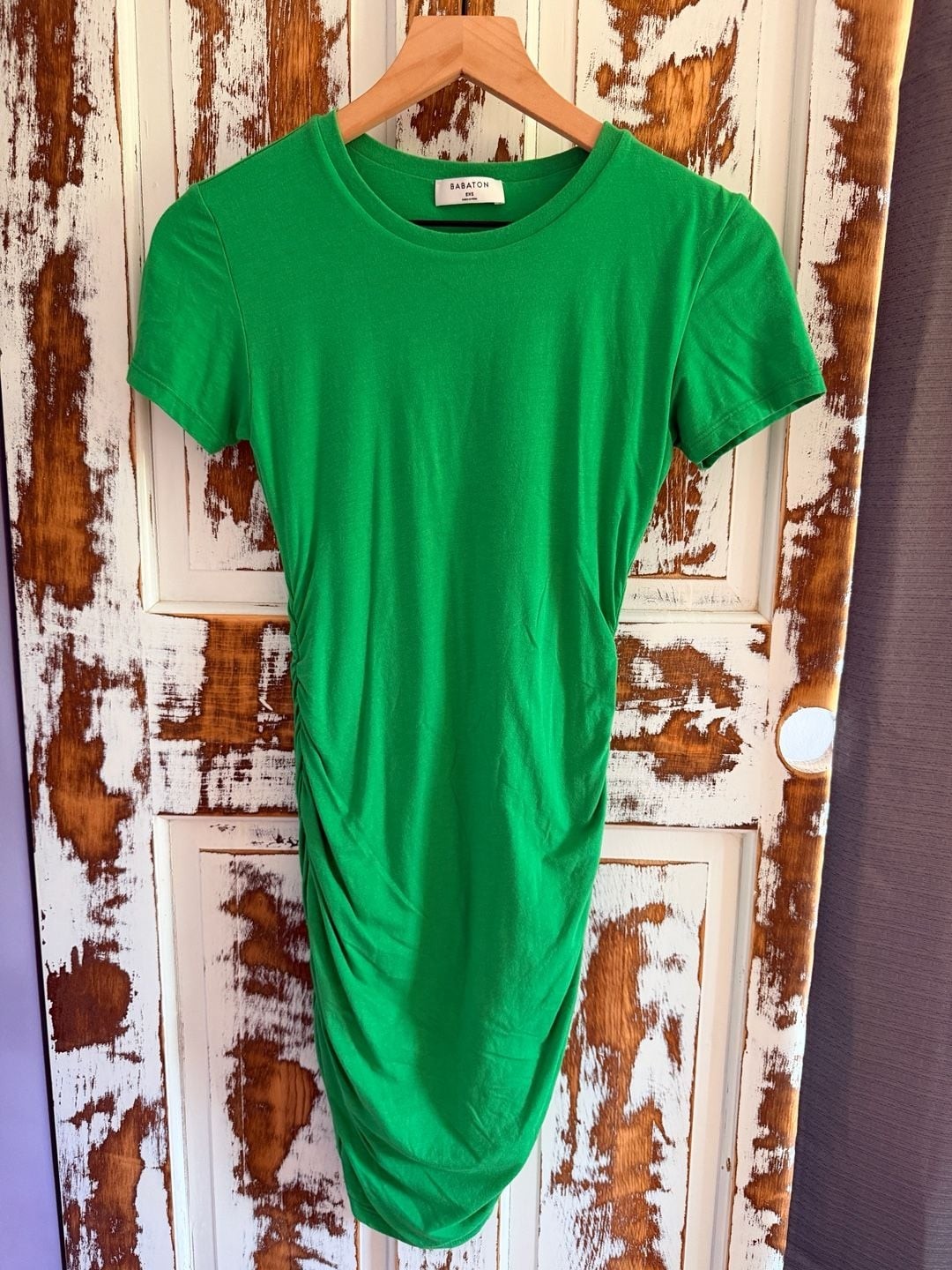 Babaton Ruched Mini T shirt Bodycon Dress Kelly Green Quiet Luxury Clean Girl