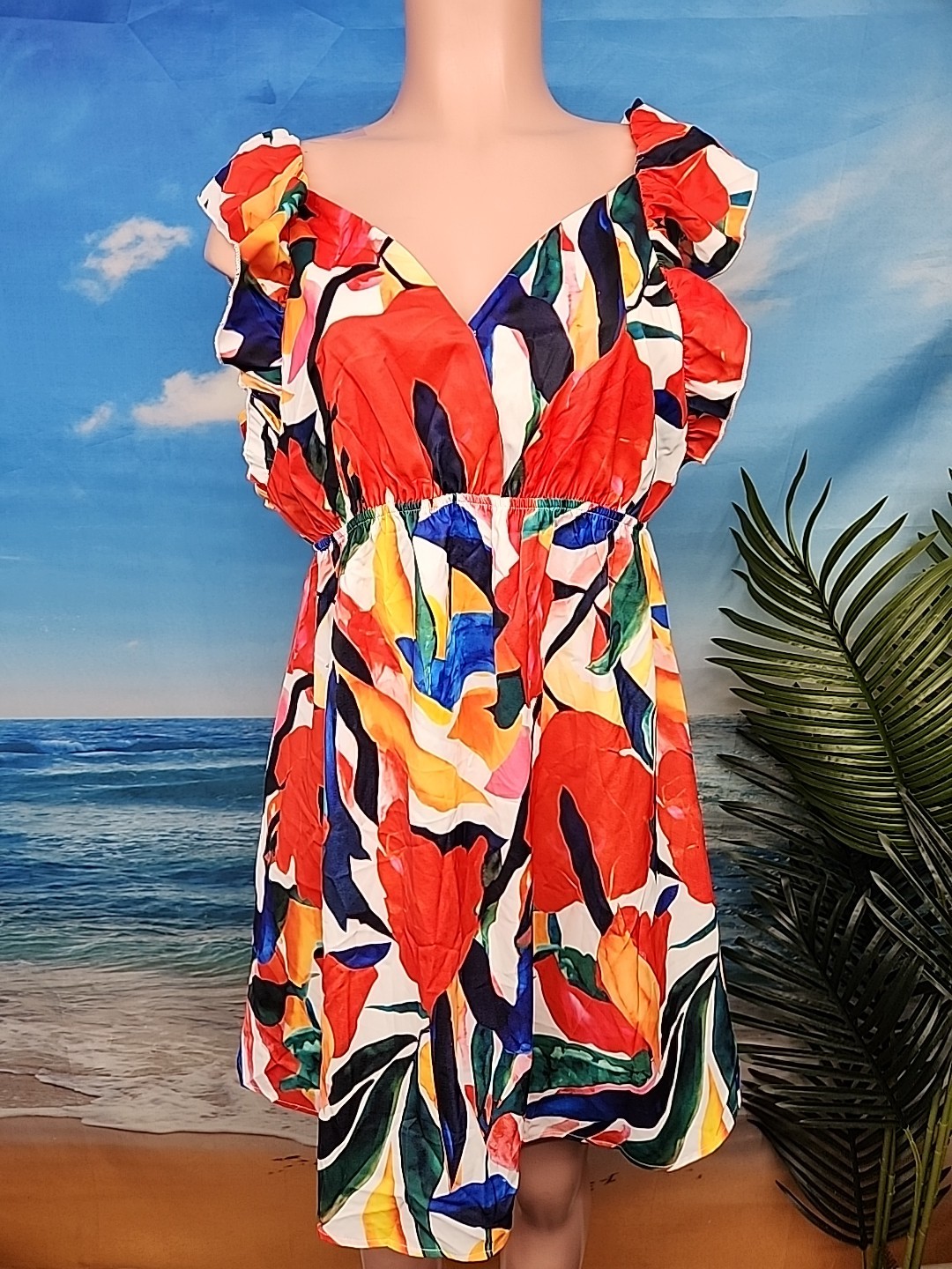 NWT Cupshe Womens Extra Large White Blue Red Green Orange Floral