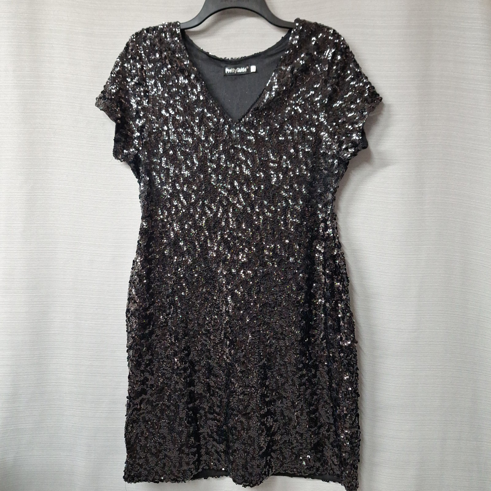 Pretty Guide Short Sequin Dress Black Short Sleeve Stretch Party Cocktail Sz XL