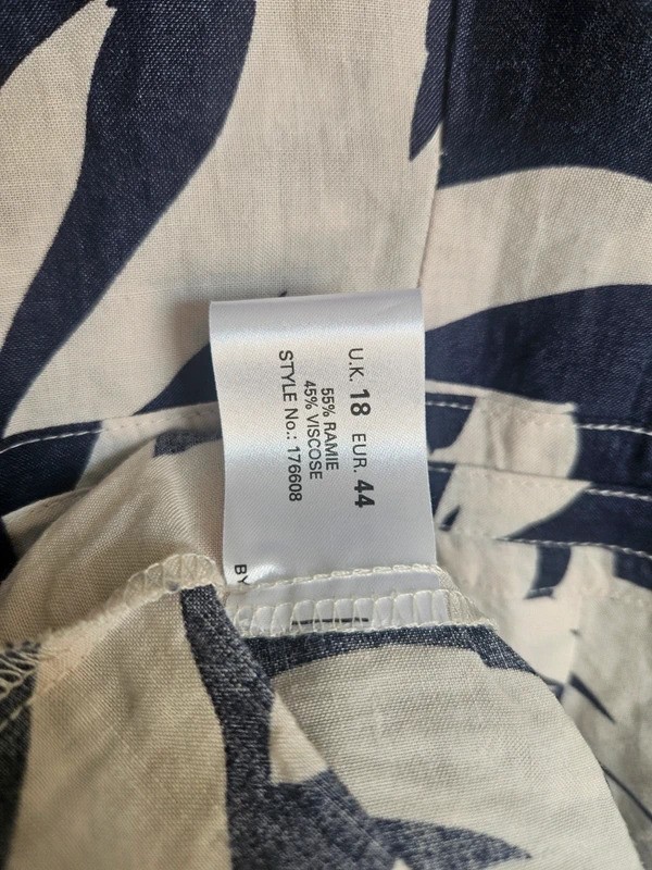 Alex & Co navy blue cream tropical leaf wrap midi dress linen blend size 18