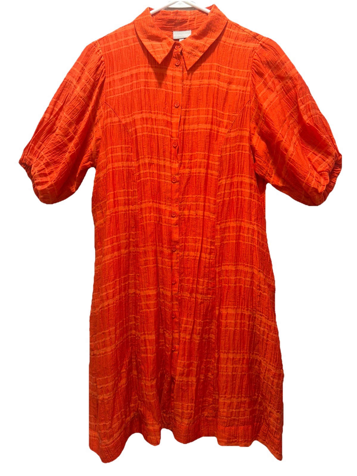 Oliver Bonas Orange Button Front Textured Lined Shirt Dress W/pockets Size 8 EUC