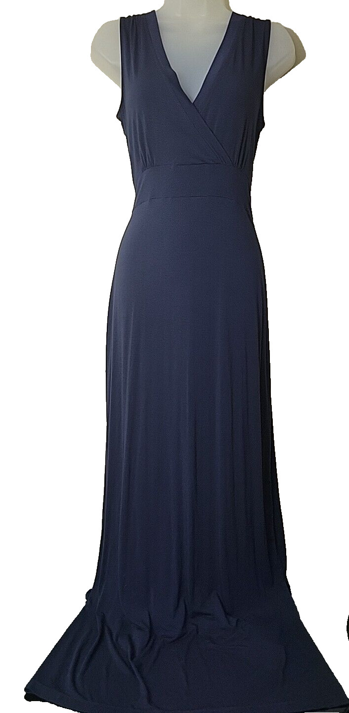 L.L. Bean maxi dress Womens Navy Blue Sleeveless Stretch V Neck Sz Small