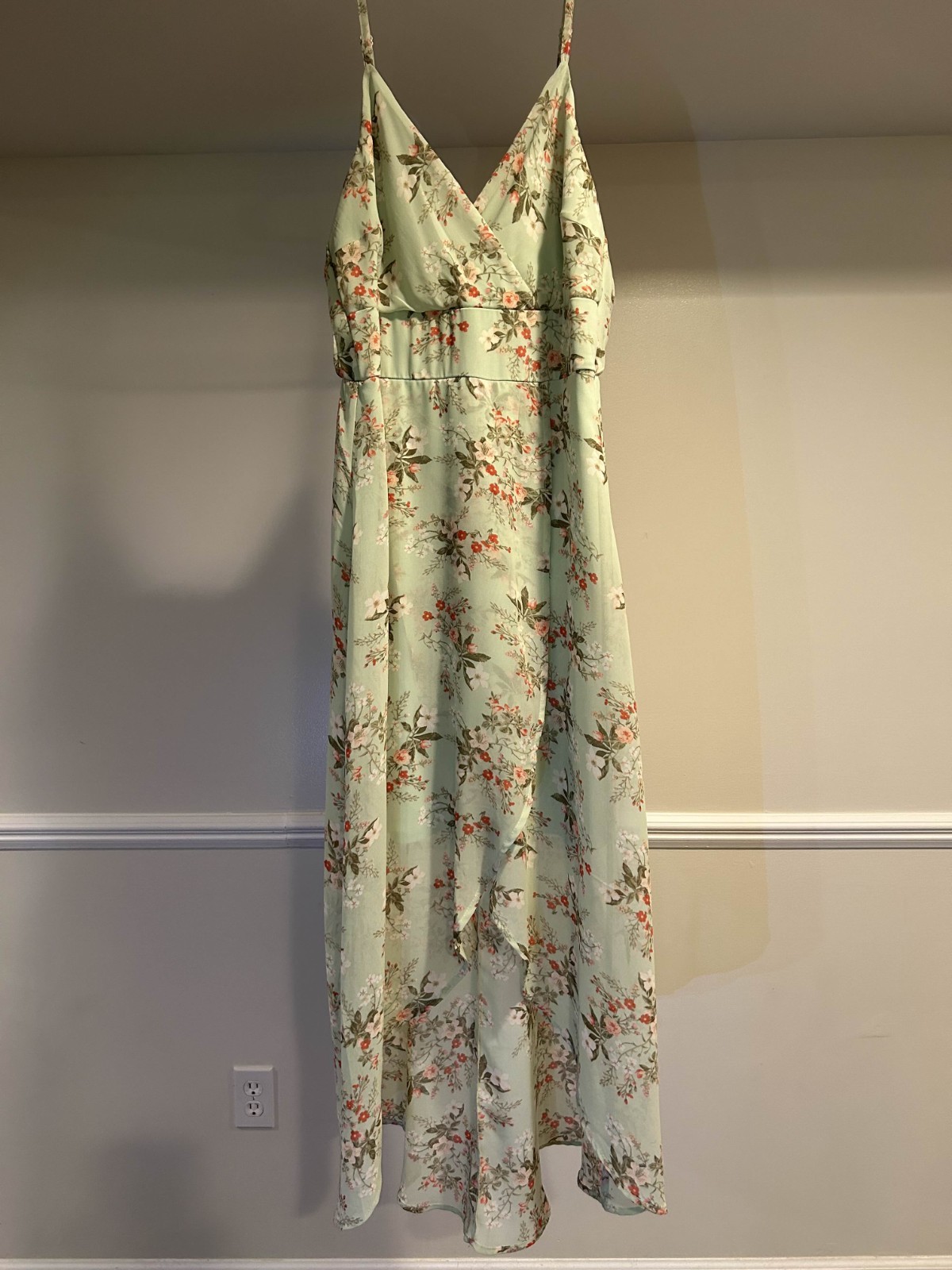 As U Wish Floral Dress Size Medium Mint Green Dress White and Red Flowers