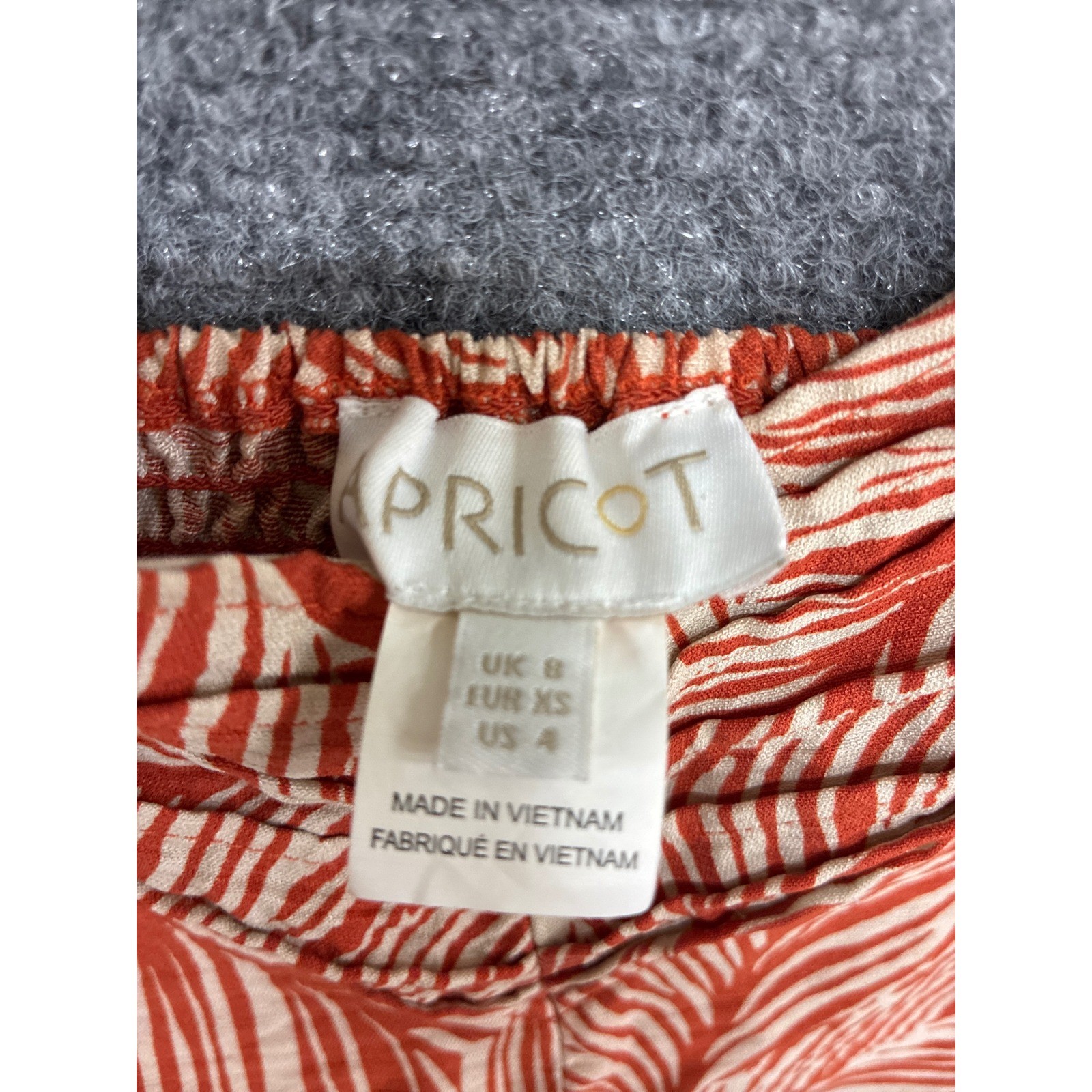 Apricot Rust Orange Palm Leaf Print Tiered Mini Dress Smocked Back US 4