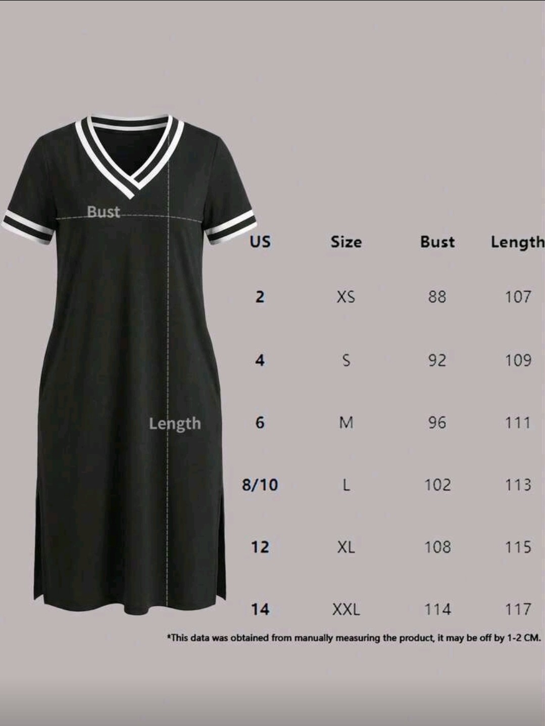 Black White V-Neck Short Sleeve Midi Shirt Dress Striped Trim Pockets Side Slit