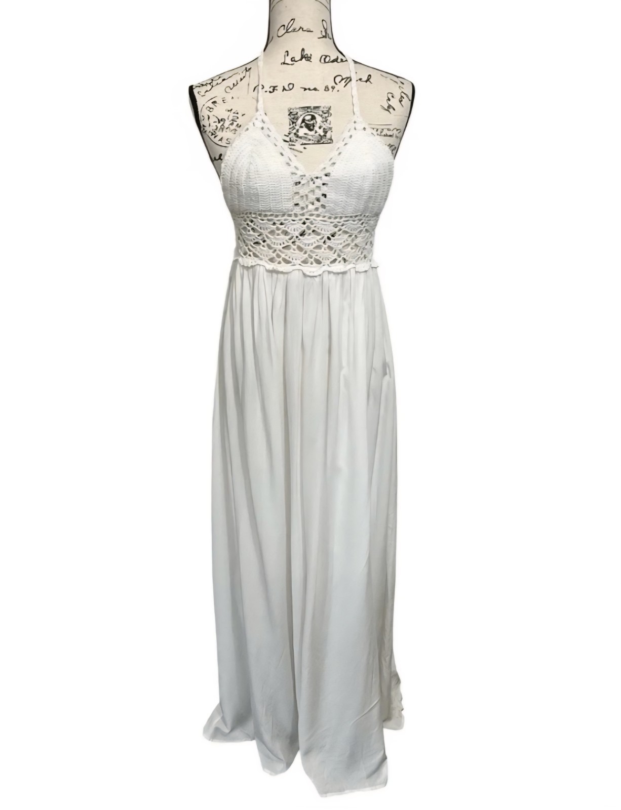 Lilbetter White Halter Crochet Backless Maxi Dress Size Extra Small Bride Boho