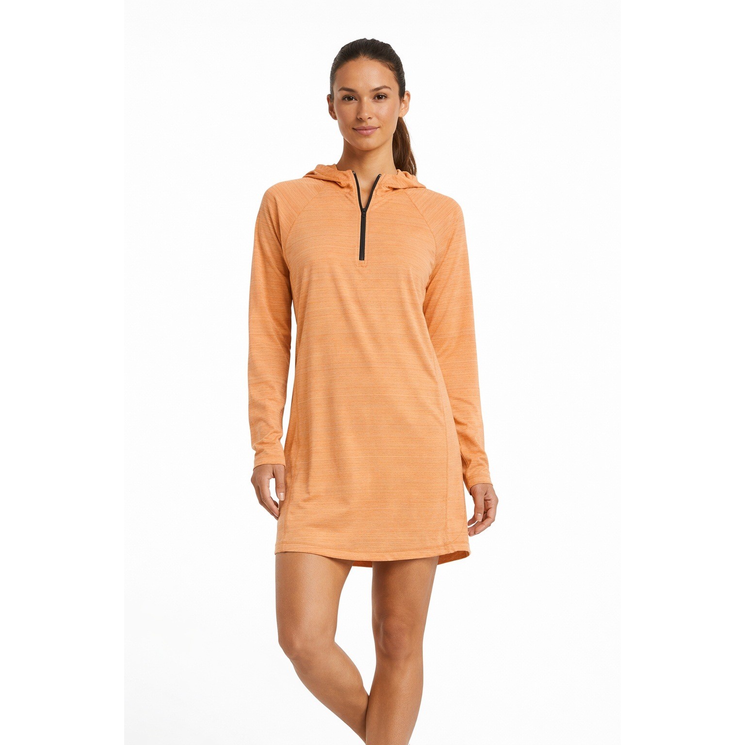 Athleta Illume Hoodie Dress Orange Heather Quarter Zip Small