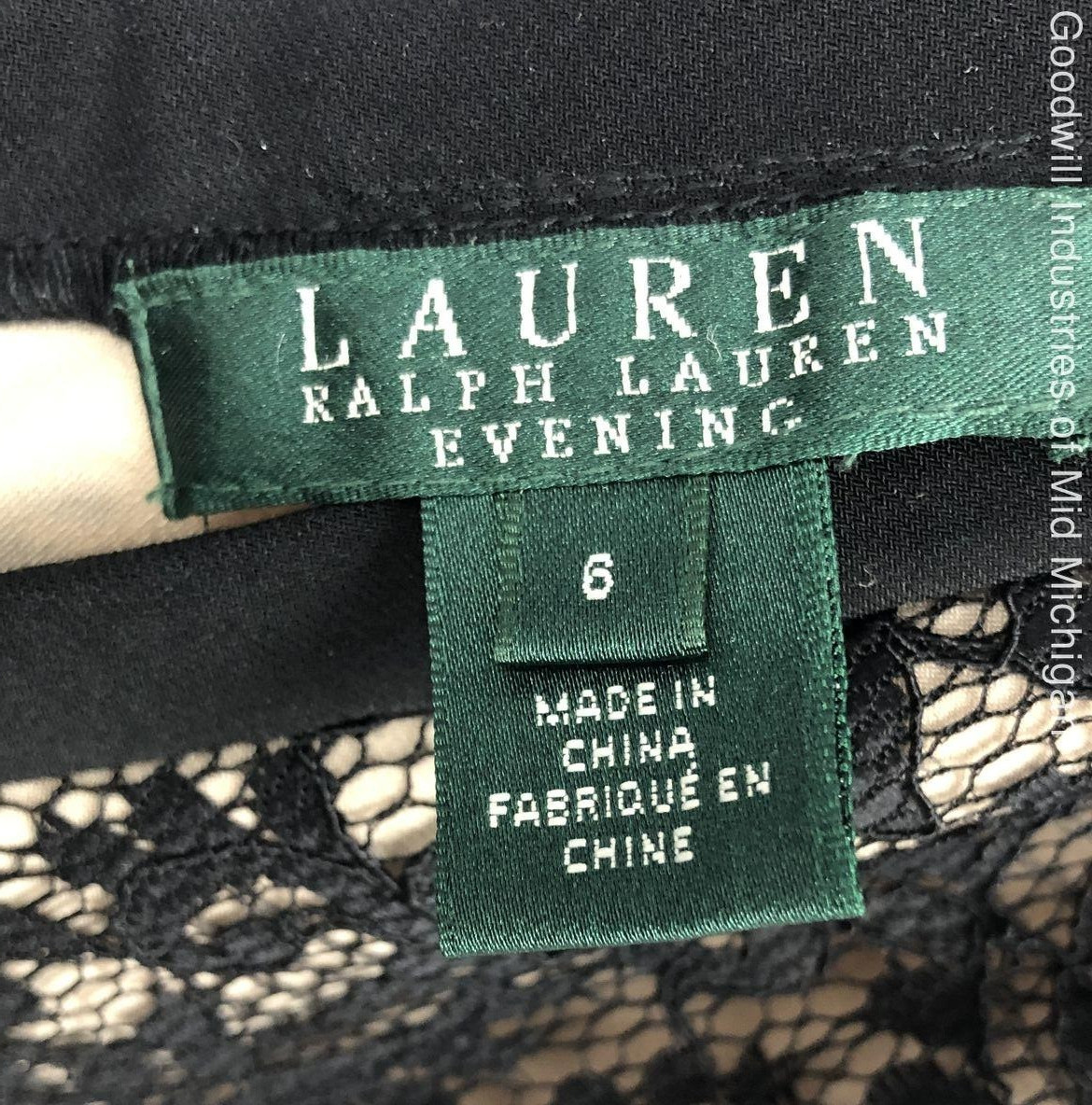 $225 LAUREN RALPH LAUREN 6 Dress Black Evening Lace Maxi Stretch Jersey