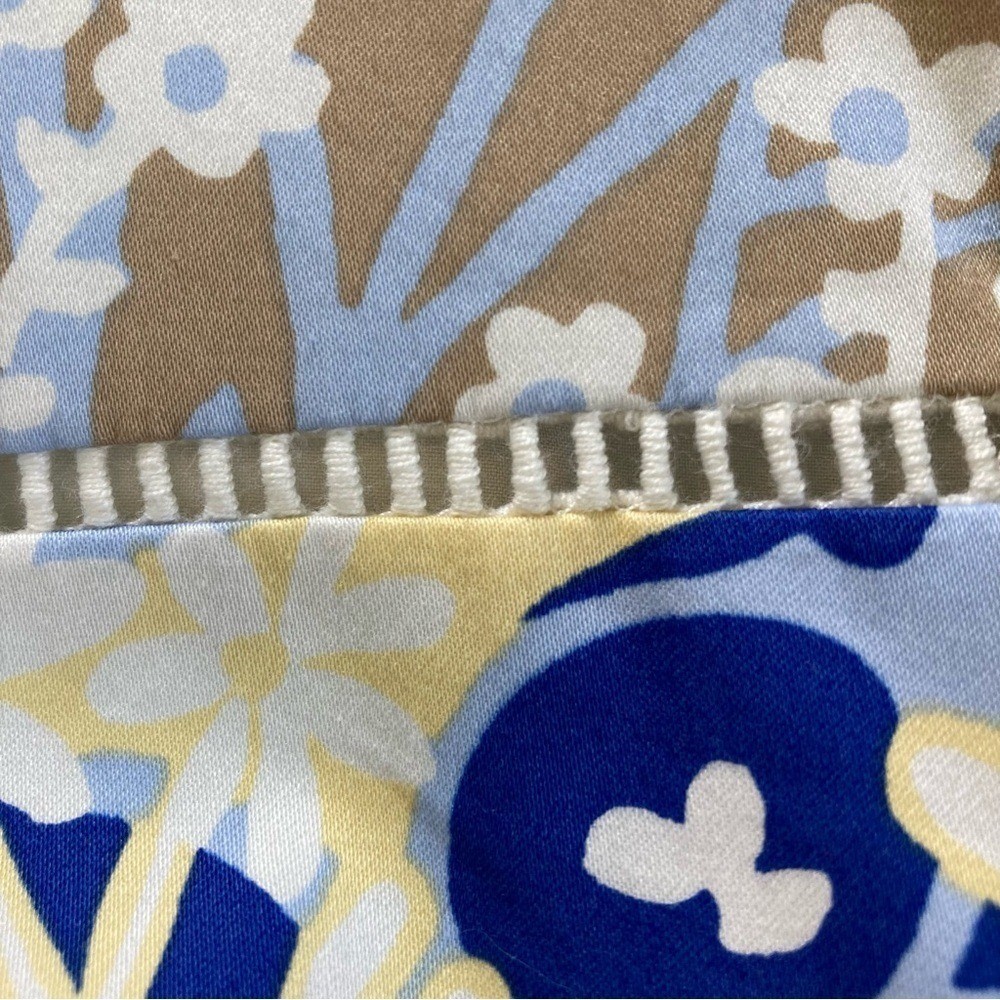 Talbots Botanical Garden Cotton Shift Dress Tan Blue Flounce Hem (Size 16P)