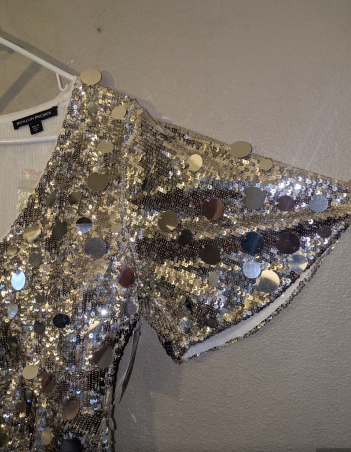 Boston Proper Glamour Paillette Dress NWT Silver Sequin A-Line Size 10