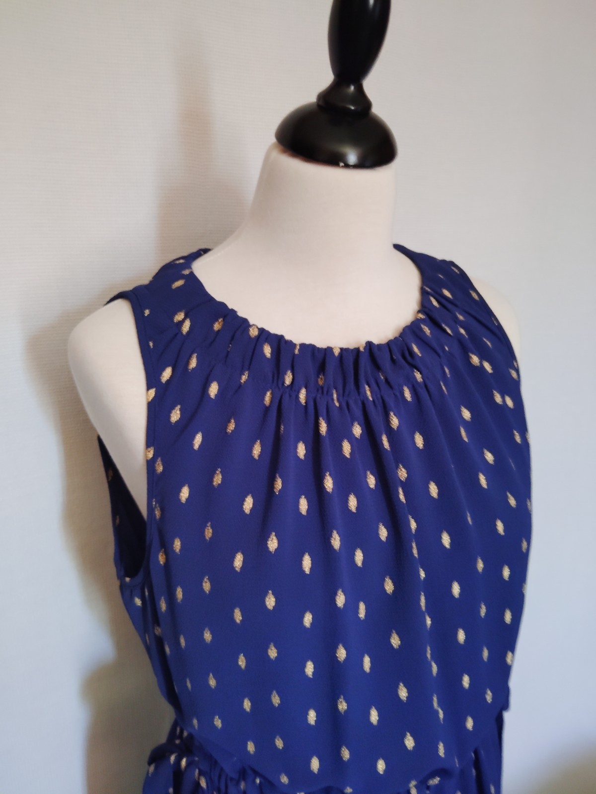 Juicy Couture Navy Blue Gold Metallic Cinched Adjustable Dress ~ Size XL