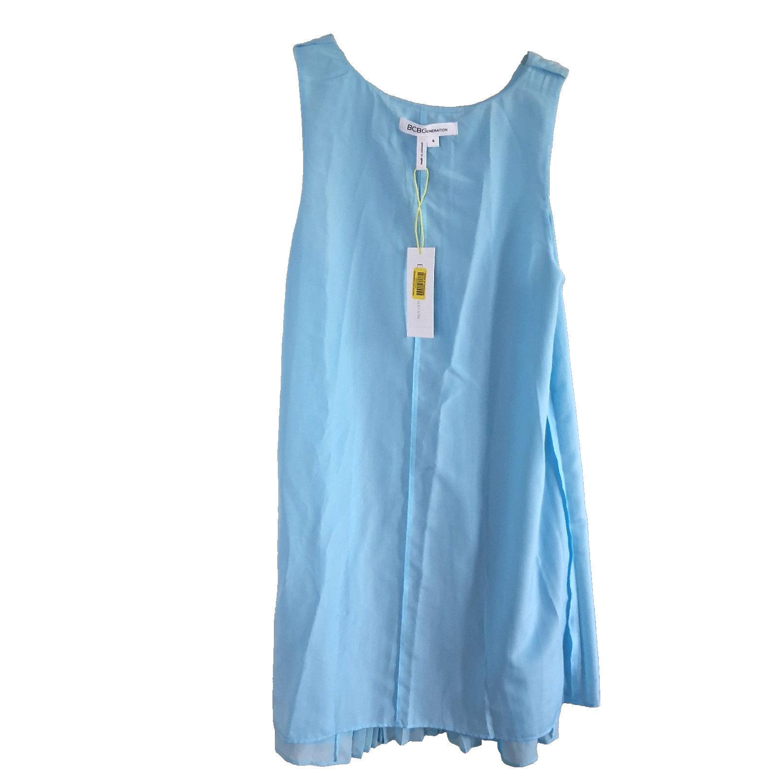 BCBGeneration Chiffon Front Pleated Fold Blue Babydoll Sleeveless Dress Sz S NWT