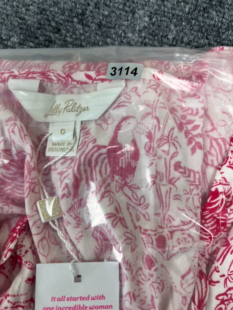 Lilly Pulitzer Raspberry Rouge Animal Magnetism Dress 3/4 Sleeve Rayon Size 0