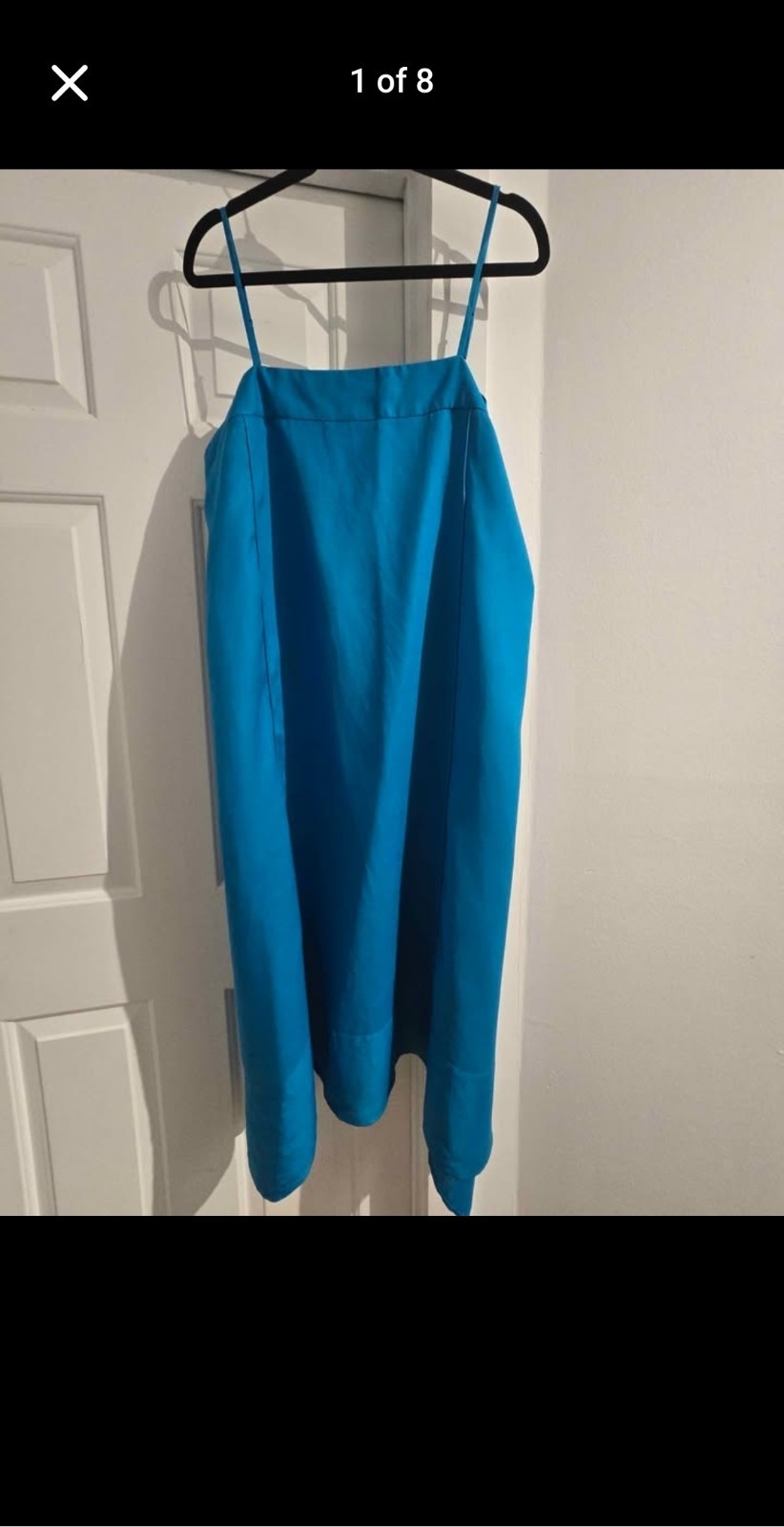 DKNY pure Womens XL Blue Linen Woven Slip Dress Square Neck Midi Sleeveless