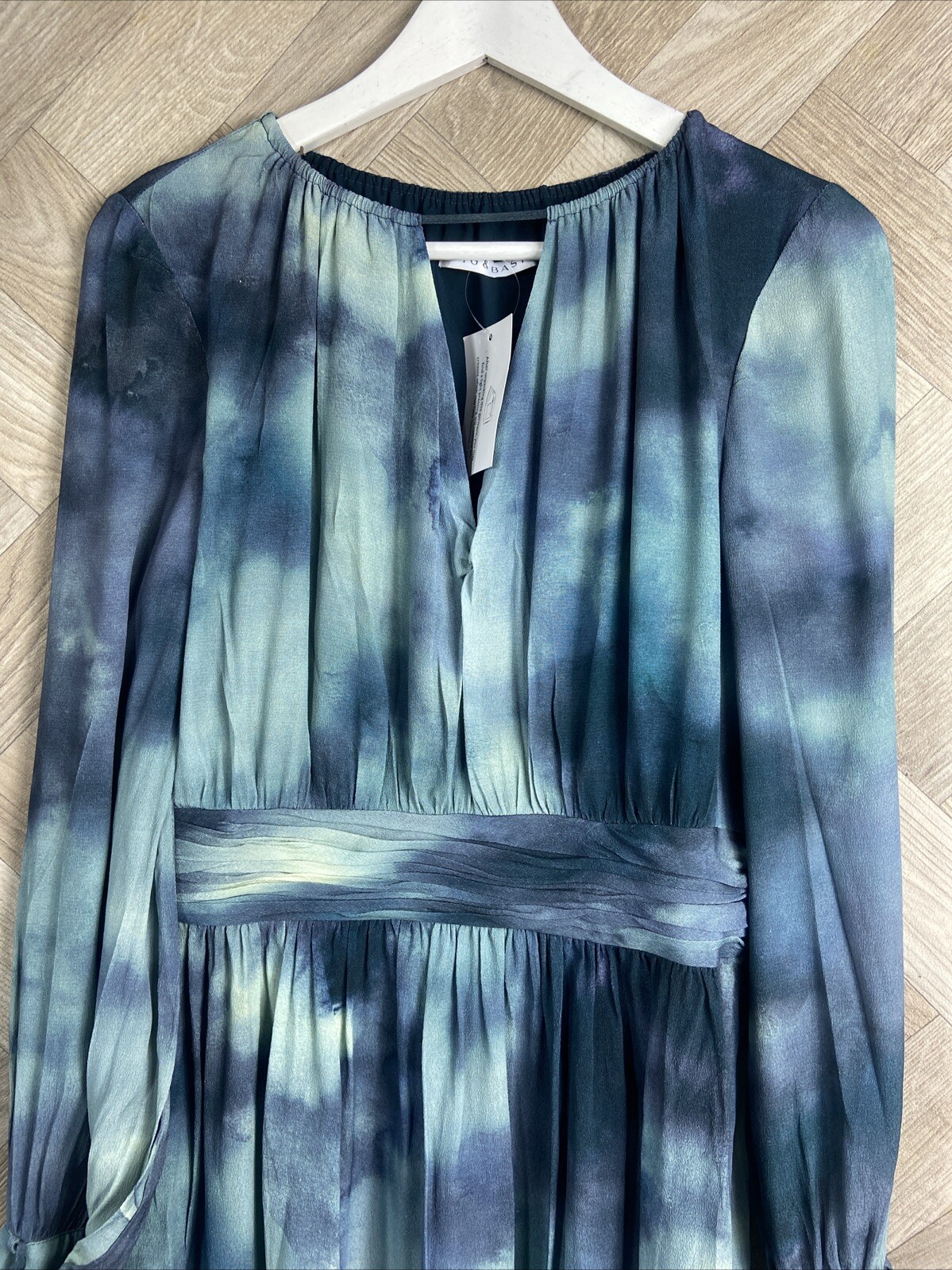 Fig & Basil Blue/Green Ombré/Dye Print Long Sleeve Dress 12 New