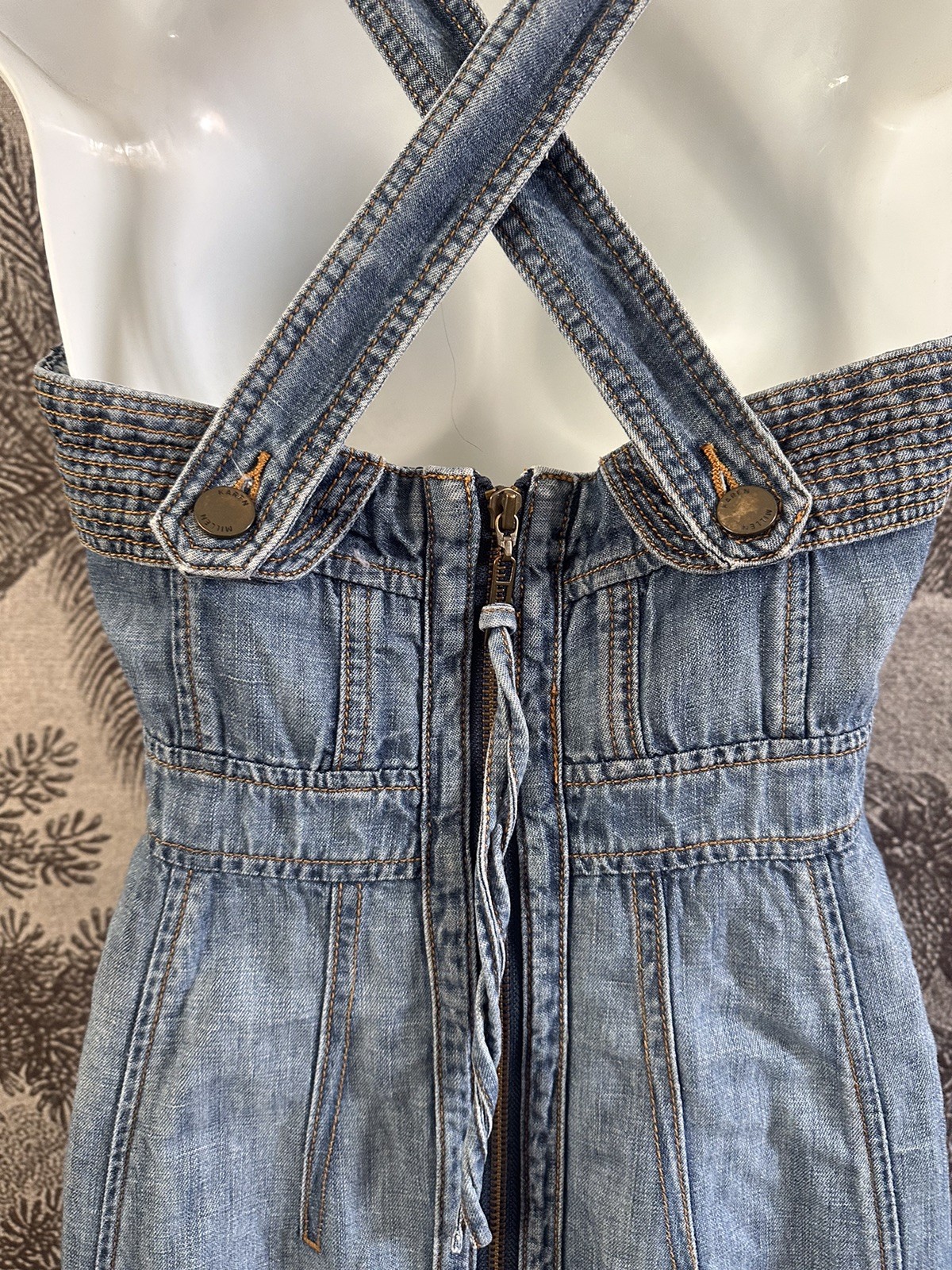 Stunning Vintage Karen Millen Denim Dress UK 10 Blue Flattering Short Bustier