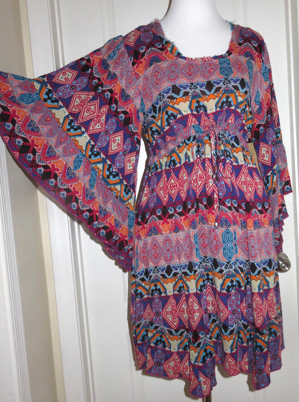 KLOZLYNE Multi Color Red Black Blue Orange BoHo Gypsy Style Dress Size Medium