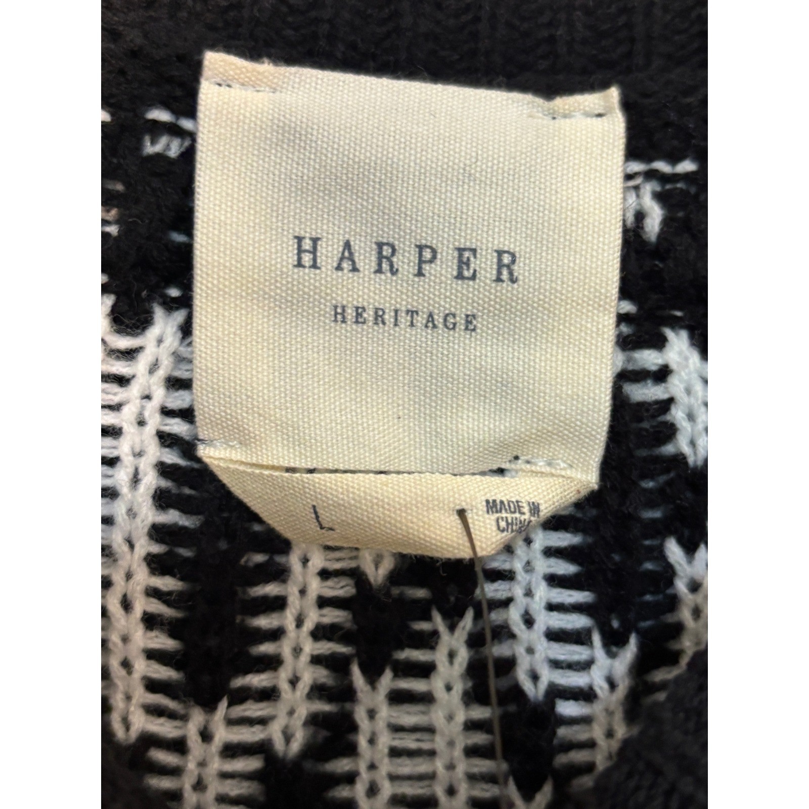 Harper Heritage Black White Fair Isle Sweater Dress Nordic Knit Winter NWT Large