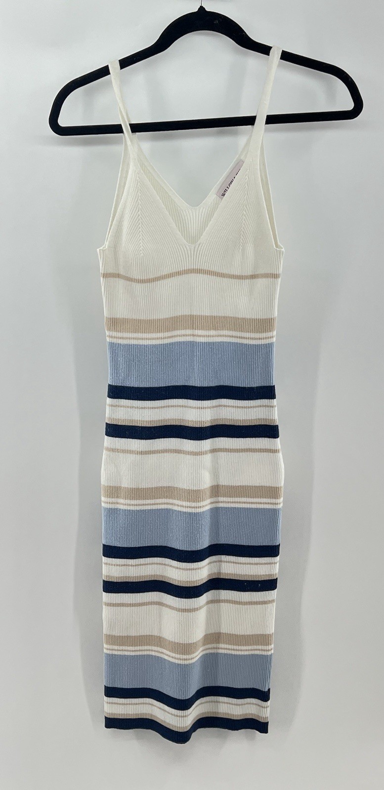 Willow & Wind blue tan and white striped bodycon strappy midi dress m medium