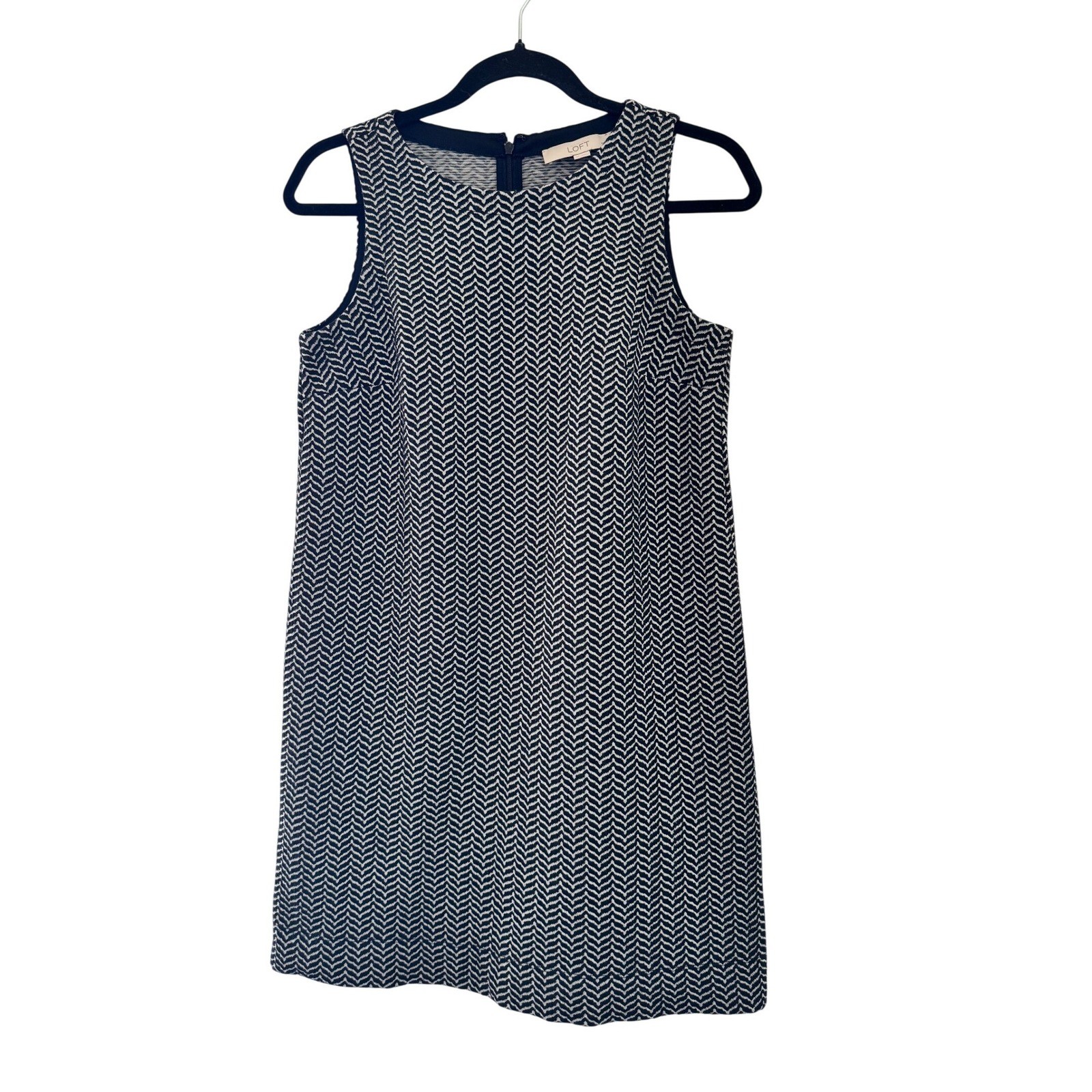 Loft Black White Chevron Sleeveless Shift Dress Petites SP Zig Zag Knit 442582