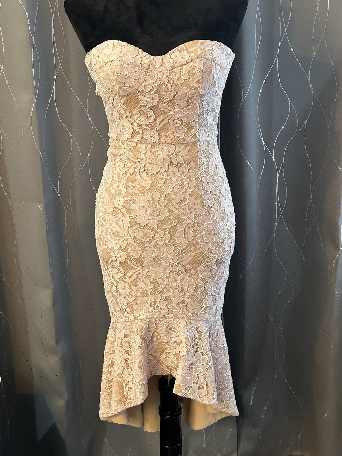 JARLO Strapless Barbie Pink Lace Mermaid Dress Size 4P