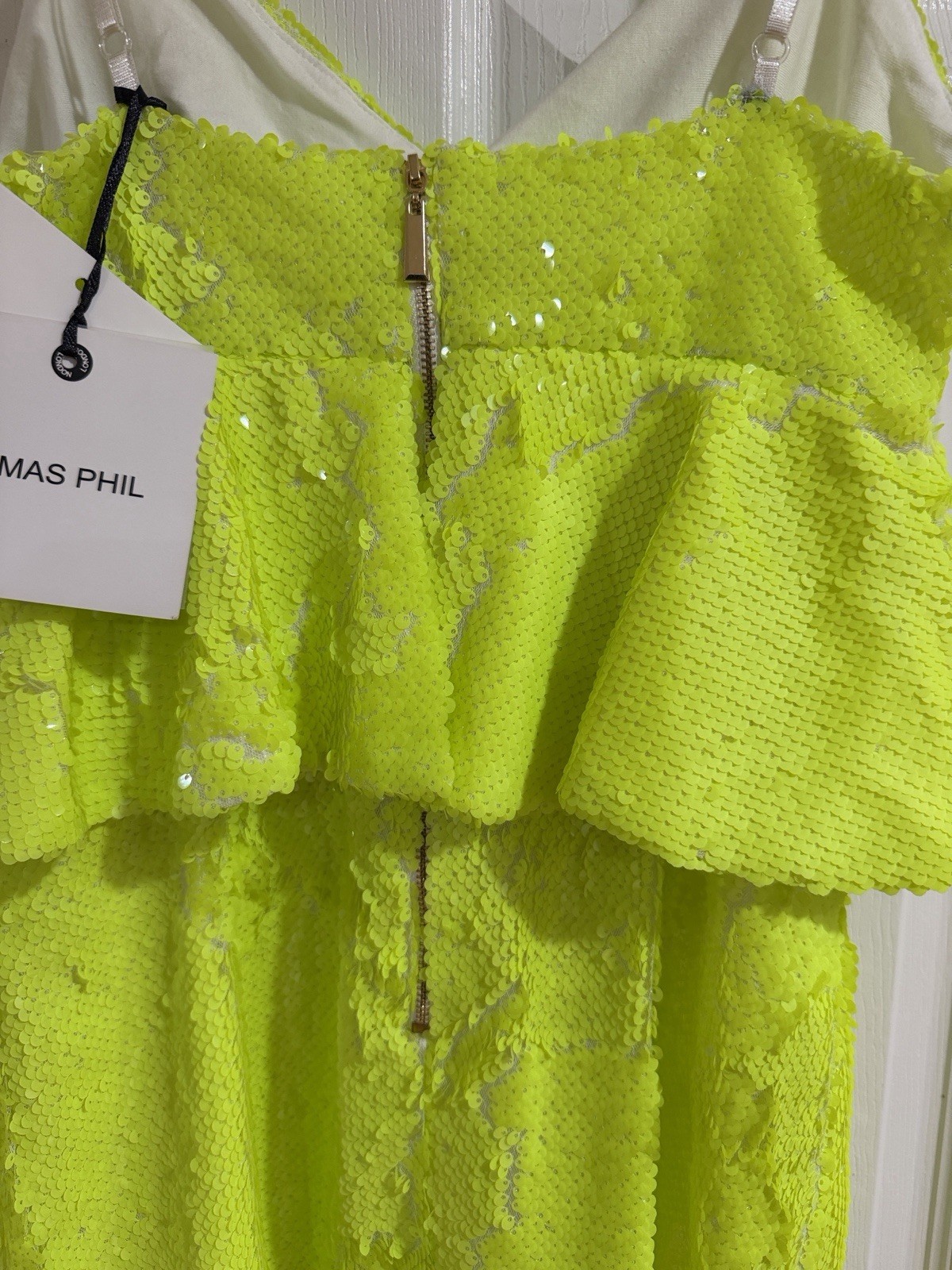 Elmas Phil NWT Neon Lime Green Sequin Peplum Mini Dress XS Party Rave Vegas