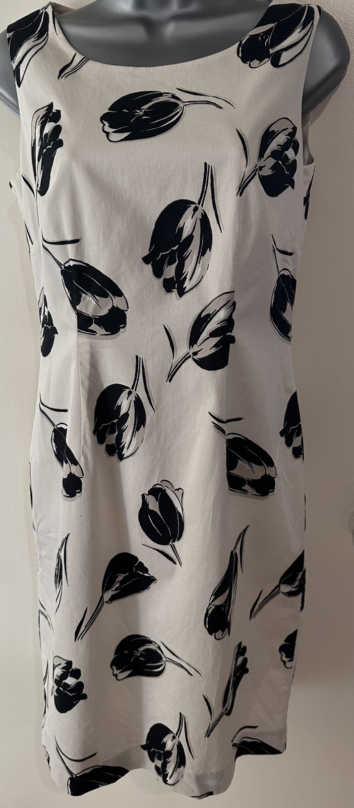 Precis cream & black tulip patterned cotton mix lined occasion dress Size 8