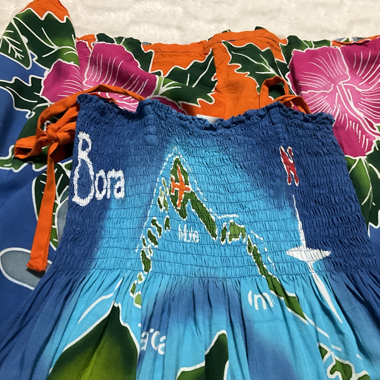 Bora Bora Womens Small Medium Tropical Map Sea Life Tie Shoulder Long Sundress