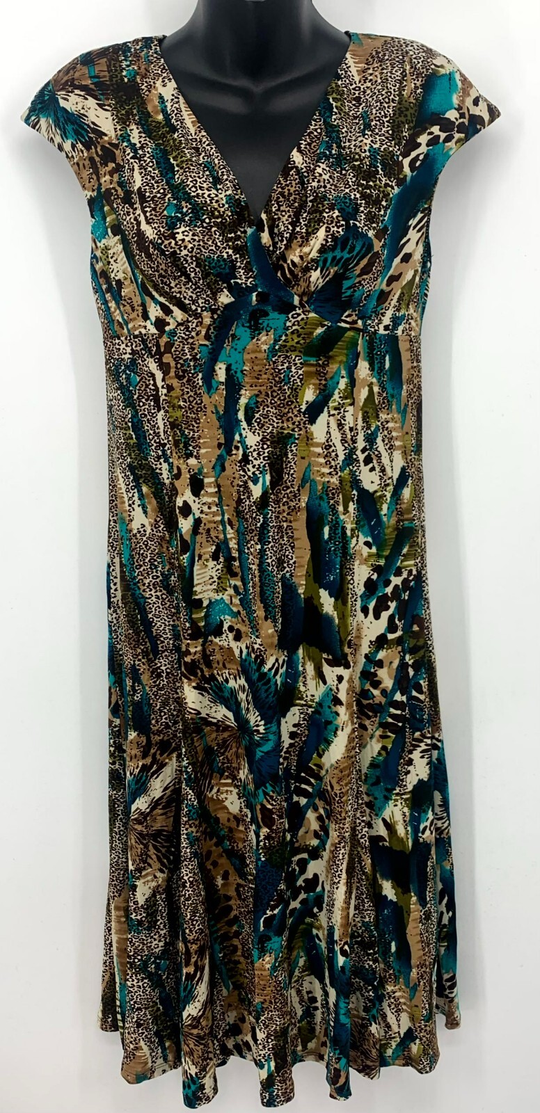Glamour Womens Dress Size 6 Animal Print Cap Sleeve V-Neck Drape Shift Pullover