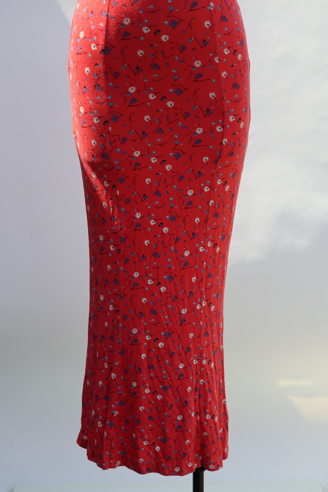 Free People Red Rayon Stretchy Jersey Floral Bodycon Tshirt Maxi Dress Women S