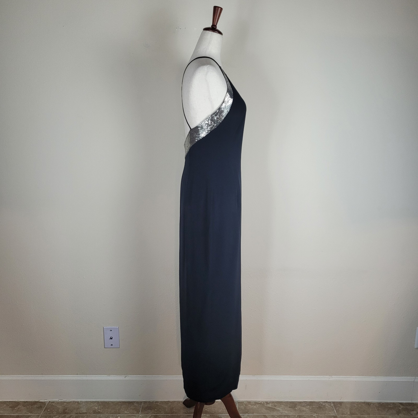 VTG Niteline Dress 6 Black Long Beaded Evening 90s Gown Column Sexy Red Carpet