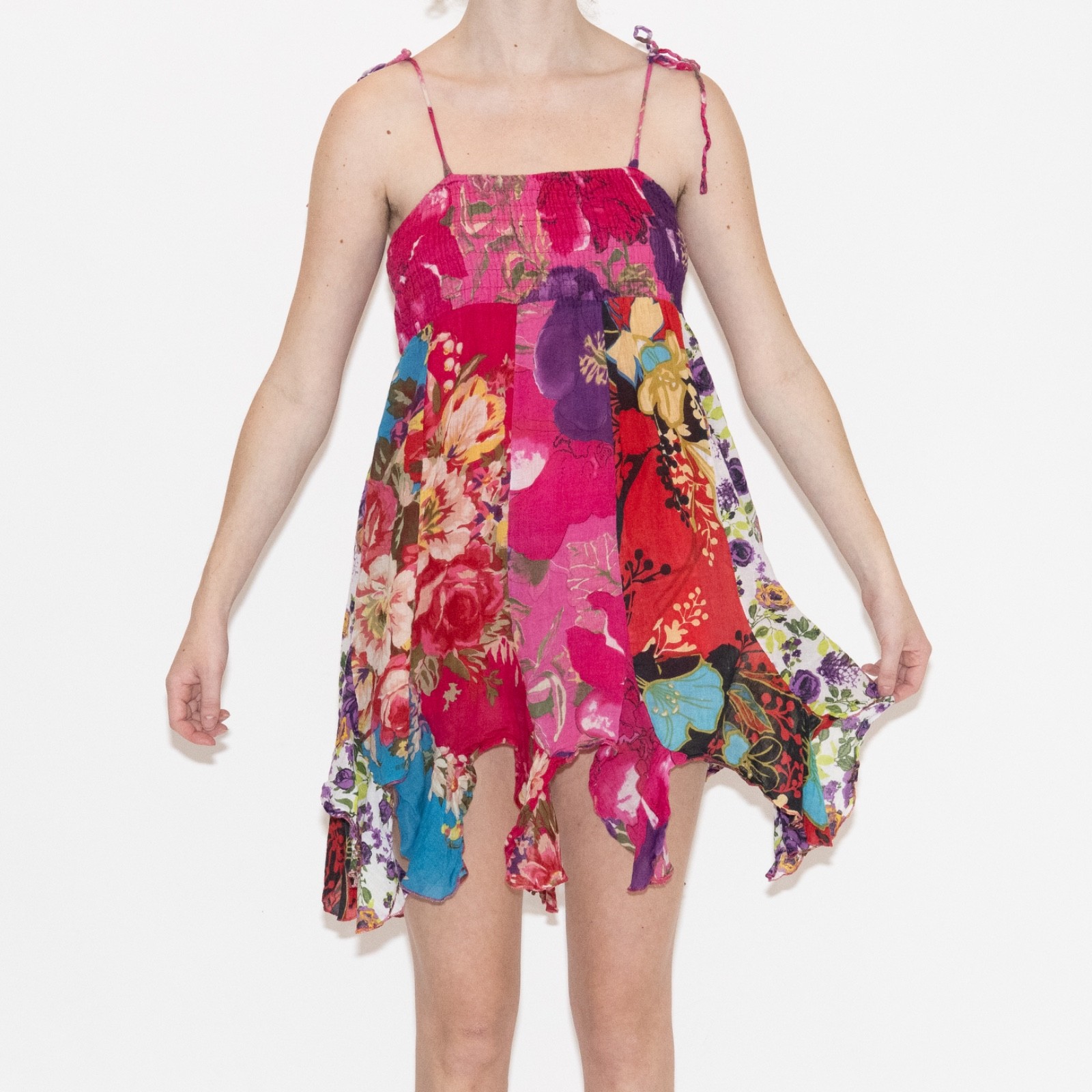 Y2k flower print mini dress asymmetrical size large ETC cotton