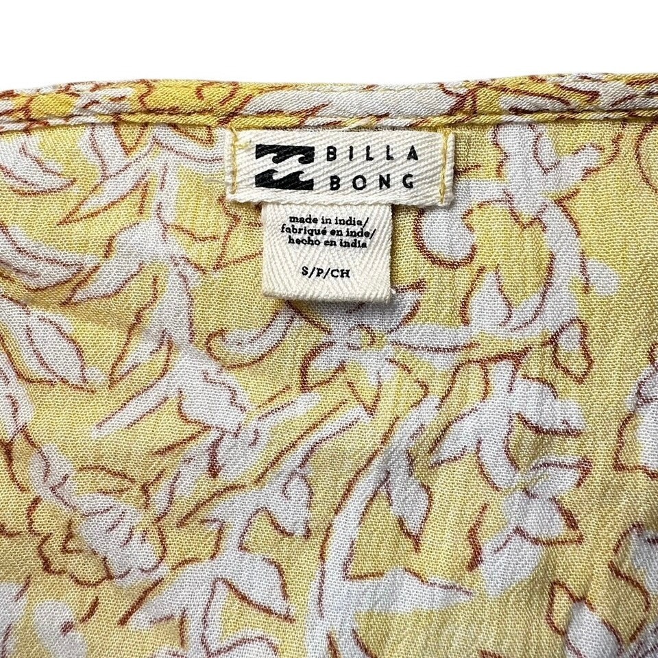 Billabong Wrap & Roll Floral Garden Yellow Ruffle Wrap Tie Boho Mini Dress Small