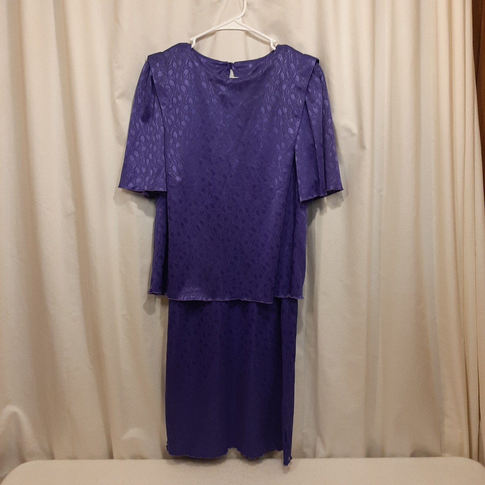 Vintage 1980s Riccardo Cocktail Dress Purple Drop Waist Layered Textured Med/Lg