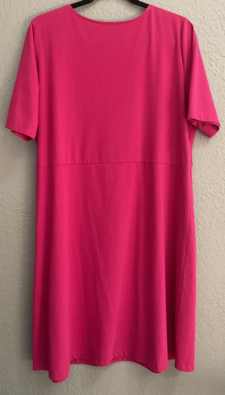 Sahalie Women’s 1X Solid Pink Short Sleeve Fit Flare Cotton Poly Spandex Dress