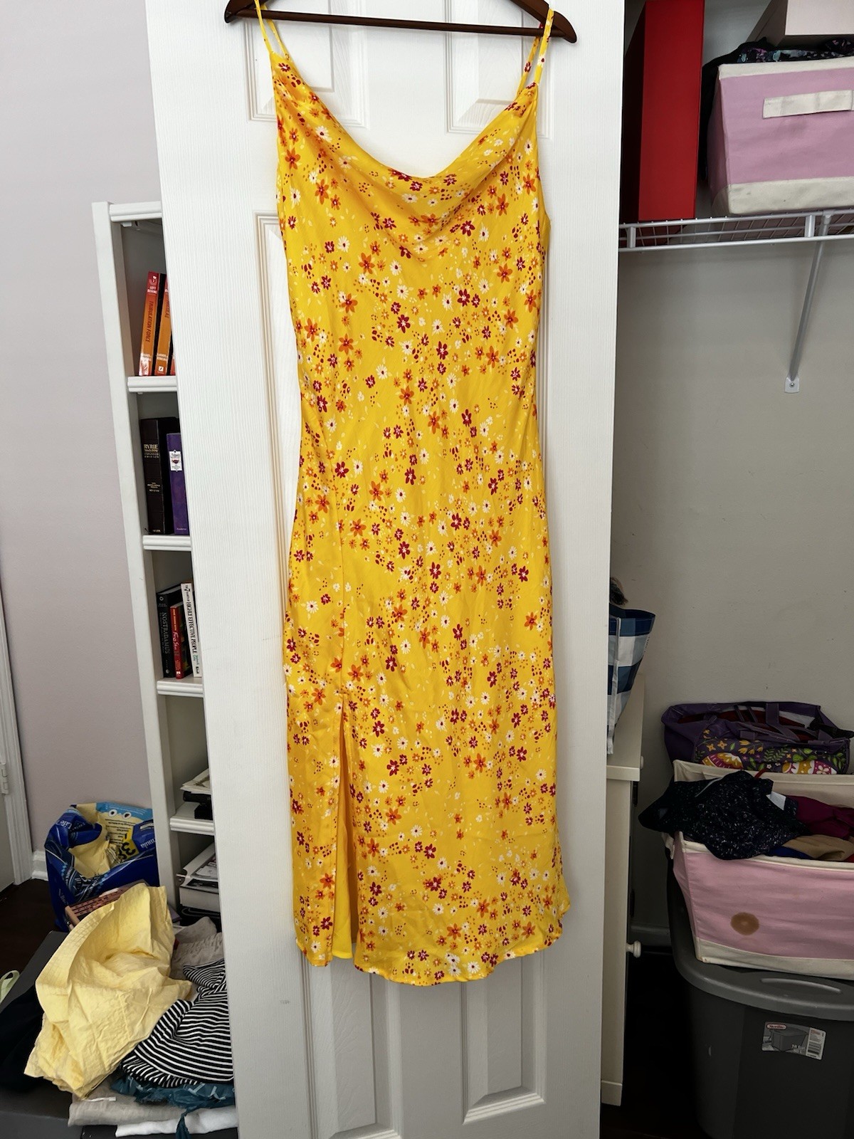 BCBGeneration Yellow Floral Slip Midi Dress Sleeveless Side Slit Size M